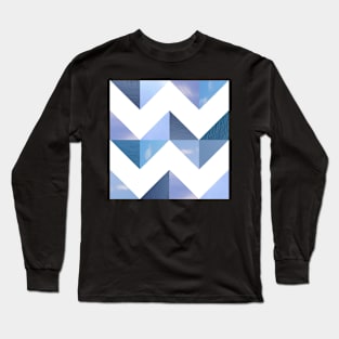 Geometric blue triangle pattern Water and Sky Photo Patchwork Long Sleeve T-Shirt